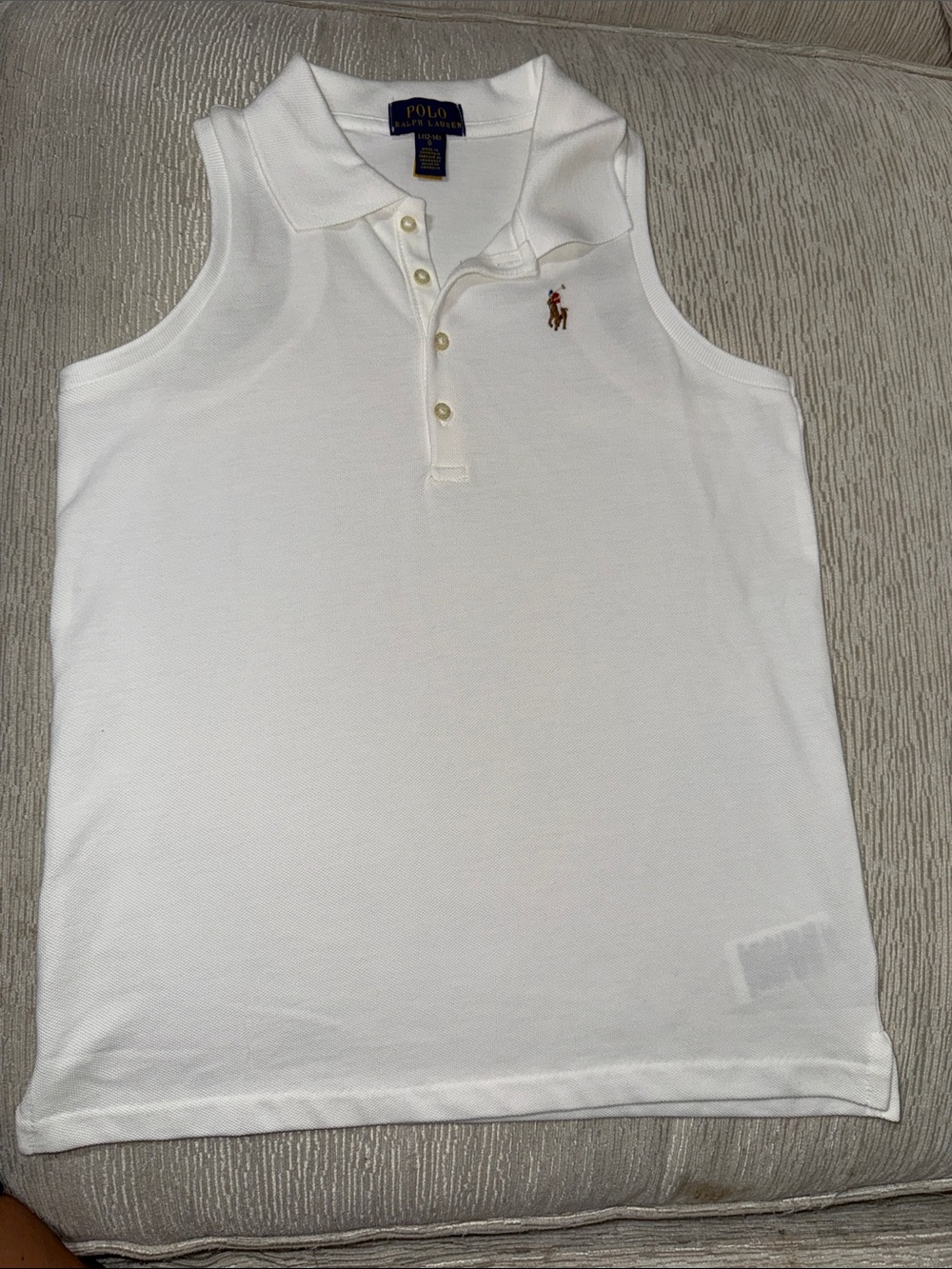 Polo by Ralph Lauren Girls' Sleeveless White Polo Tank Large 10-12